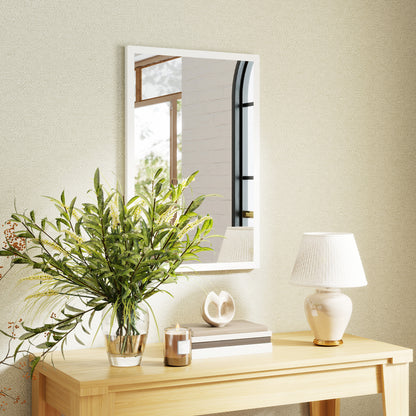 Decorative Rectangular Wall Mirror, 60 x 40 cm Wall-Mounted Bathroom Mirror for Living Room, Bedroom, Hallway, White