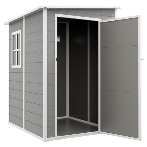 4'x5' Garden Storage Shed, Lean to Shed, Lockable Garden Shed with Window, Vent and Plastic Roof, Grey