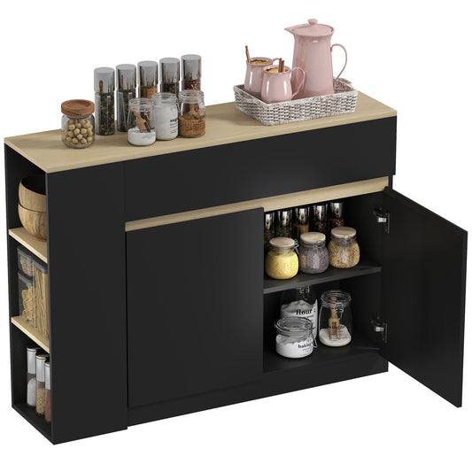 Sideboard, Storage Cabinet with 2 Drawers, 3 Open Shelves, Black
