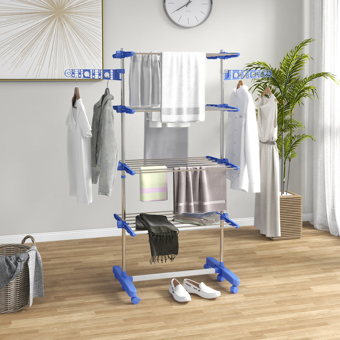 4-Tier Large Clothes Airer Stainless Steel Clothes Drying Rack Blue