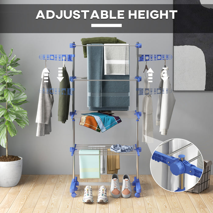 4-Tier Large Clothes Airer Stainless Steel Clothes Drying Rack Blue