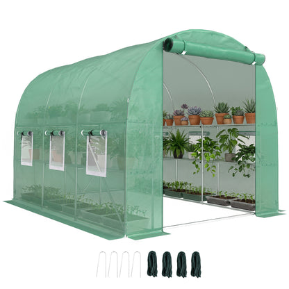 Walk-in Greenhouse with Shelves, Green House with Mesh Windows
