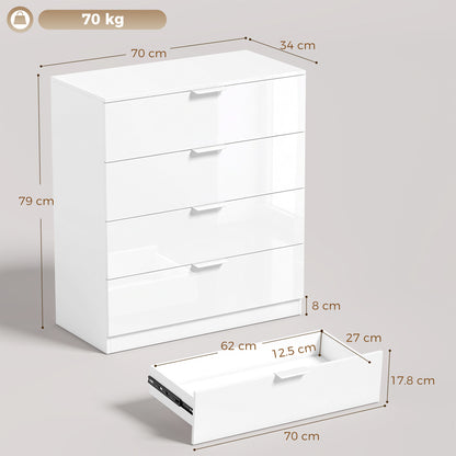 High Gloss 4-Drawer Chest of Drawers with Smooth Runners, White