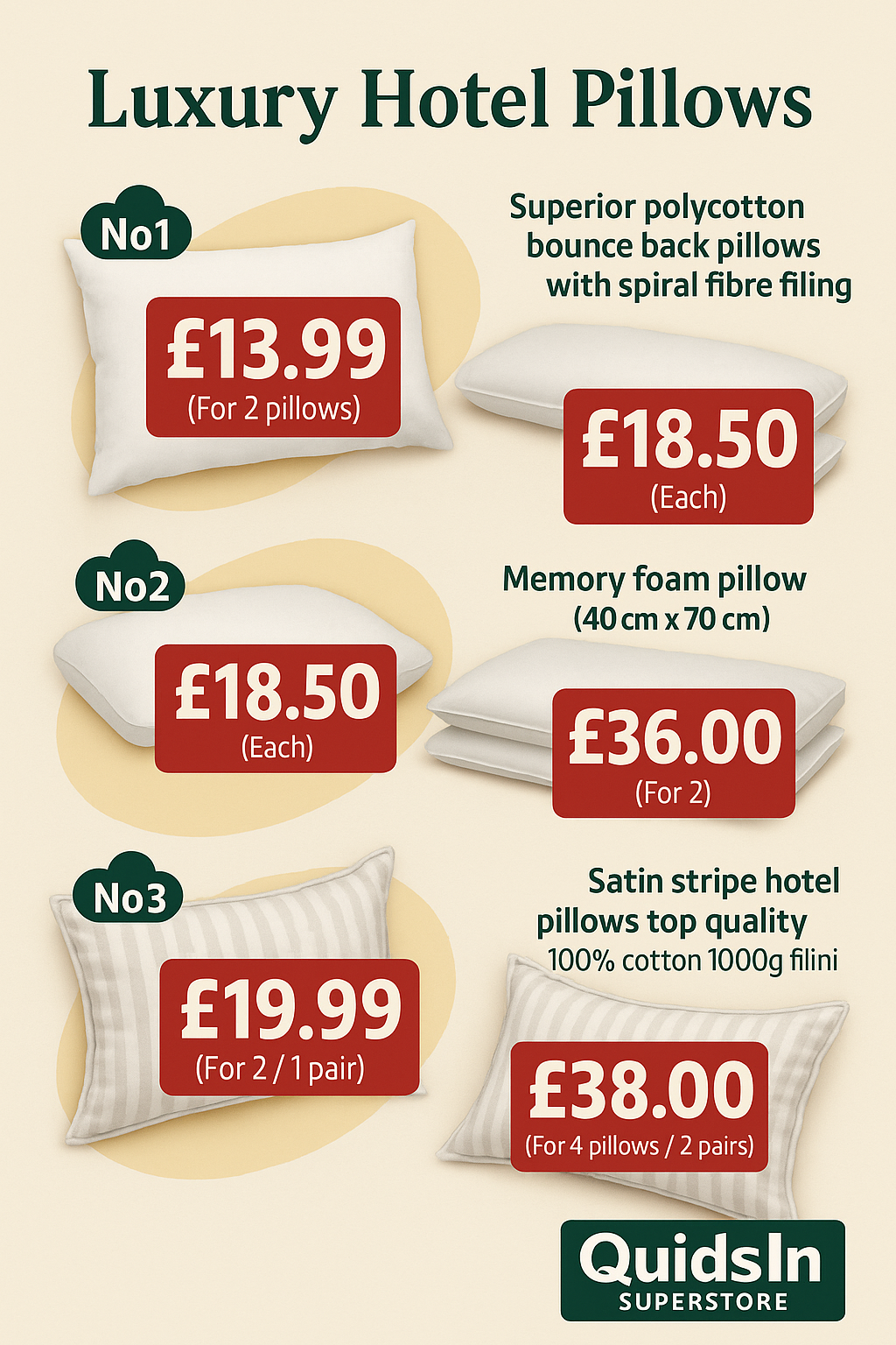 Superior Polycotton Bounce Back Pillows: 2 Pack, Soft Support Bounce To Back Hotel Quality Extra Filling Bed Design