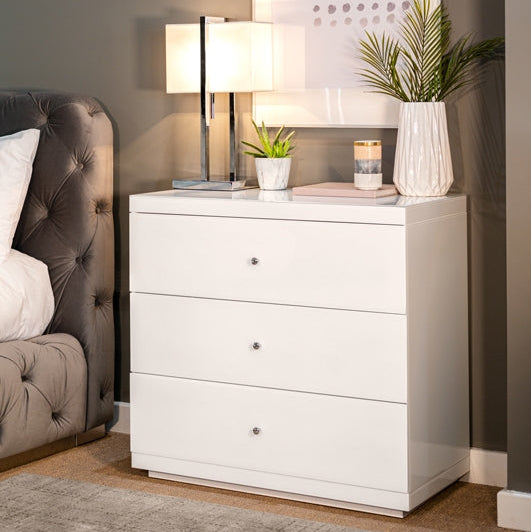 Pimlico White Glass Three Drawer Chest