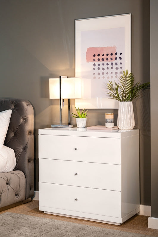 Pimlico White Glass Three Drawer Chest