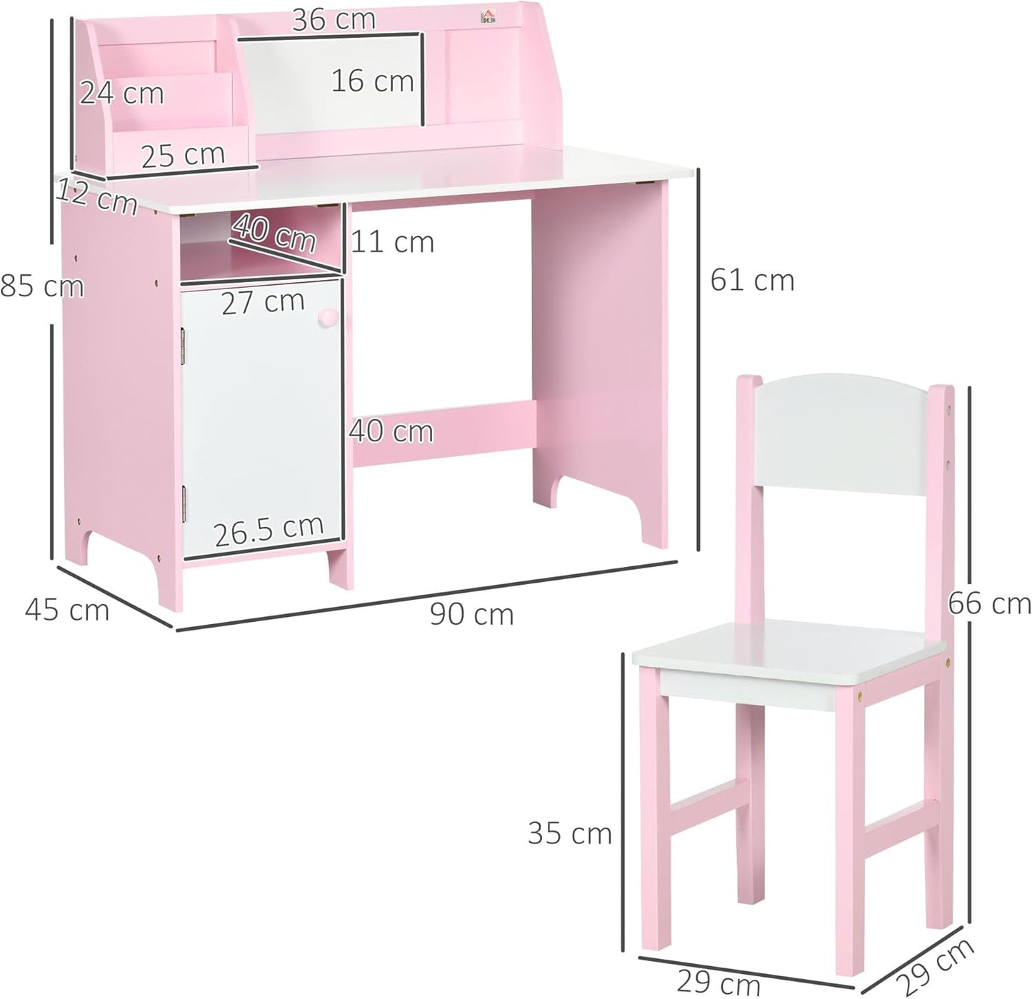 Kids Desk And Chair Set 2 PCs Childrens Table And Chair Set Multi Use Toddler Furniture with Whiteboard, Storage - Pink