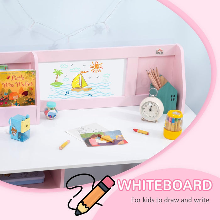 Kids Desk And Chair Set 2 PCs Childrens Table And Chair Set Multi Use Toddler Furniture with Whiteboard, Storage - Pink