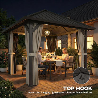 3 x 3(m) Metal Hardtop Gazebo with Netting and Curtains, Black