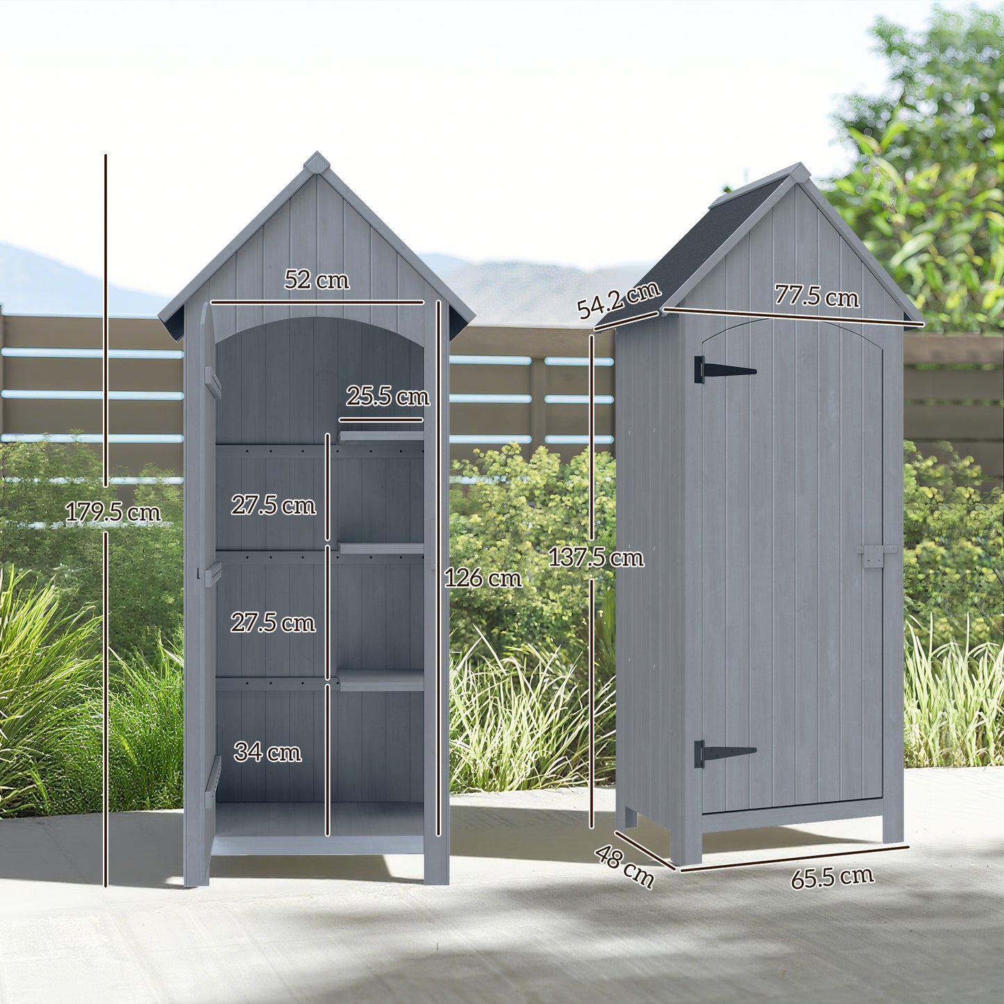 Wooden Small Garden Shed with 3 Shelves and Tilt Roof Grey