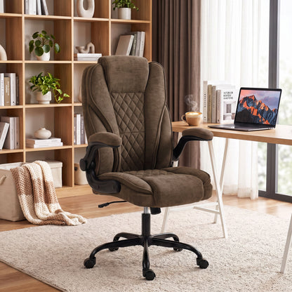 Office Chair, Computer Desk Chair with Flip-up Armrest, Brown