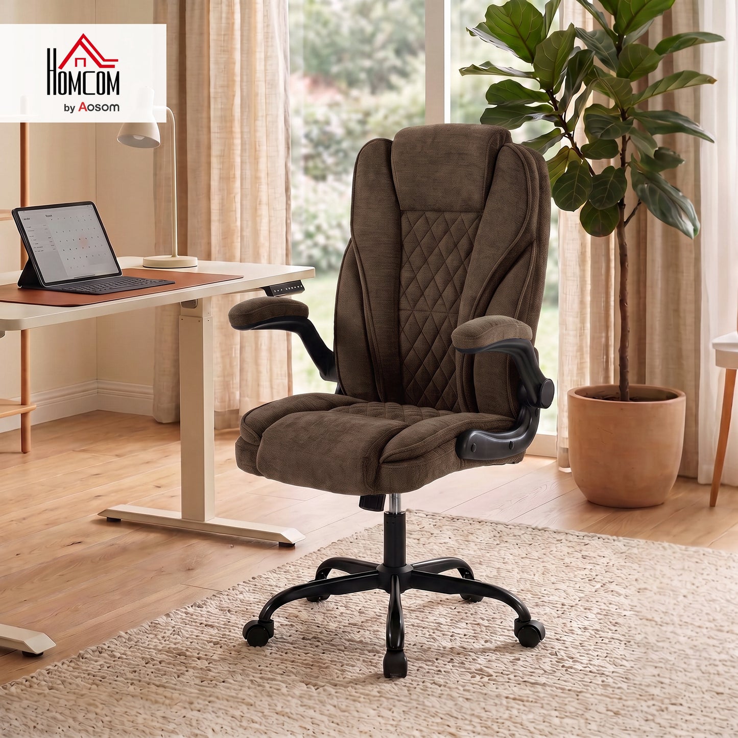 Office Chair, Computer Desk Chair with Flip-up Armrest, Brown