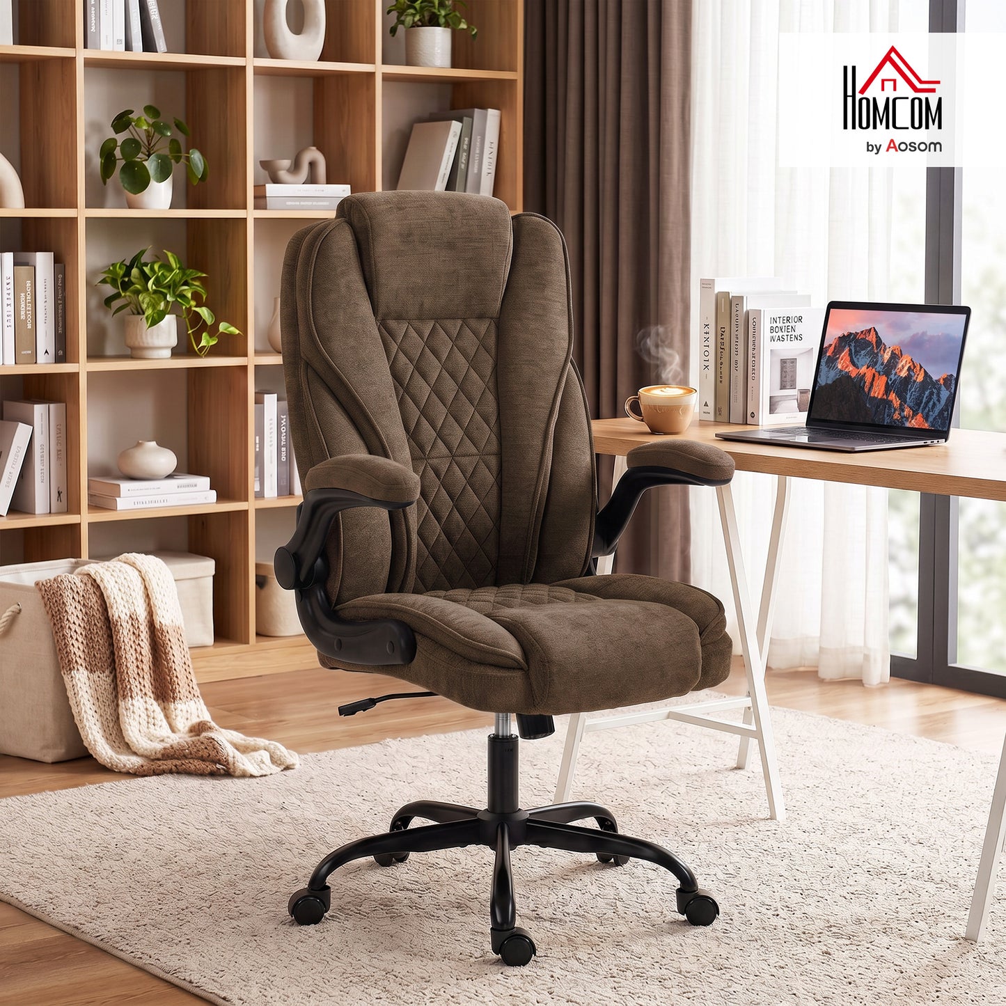 Office Chair, Computer Desk Chair with Flip-up Armrest, Brown