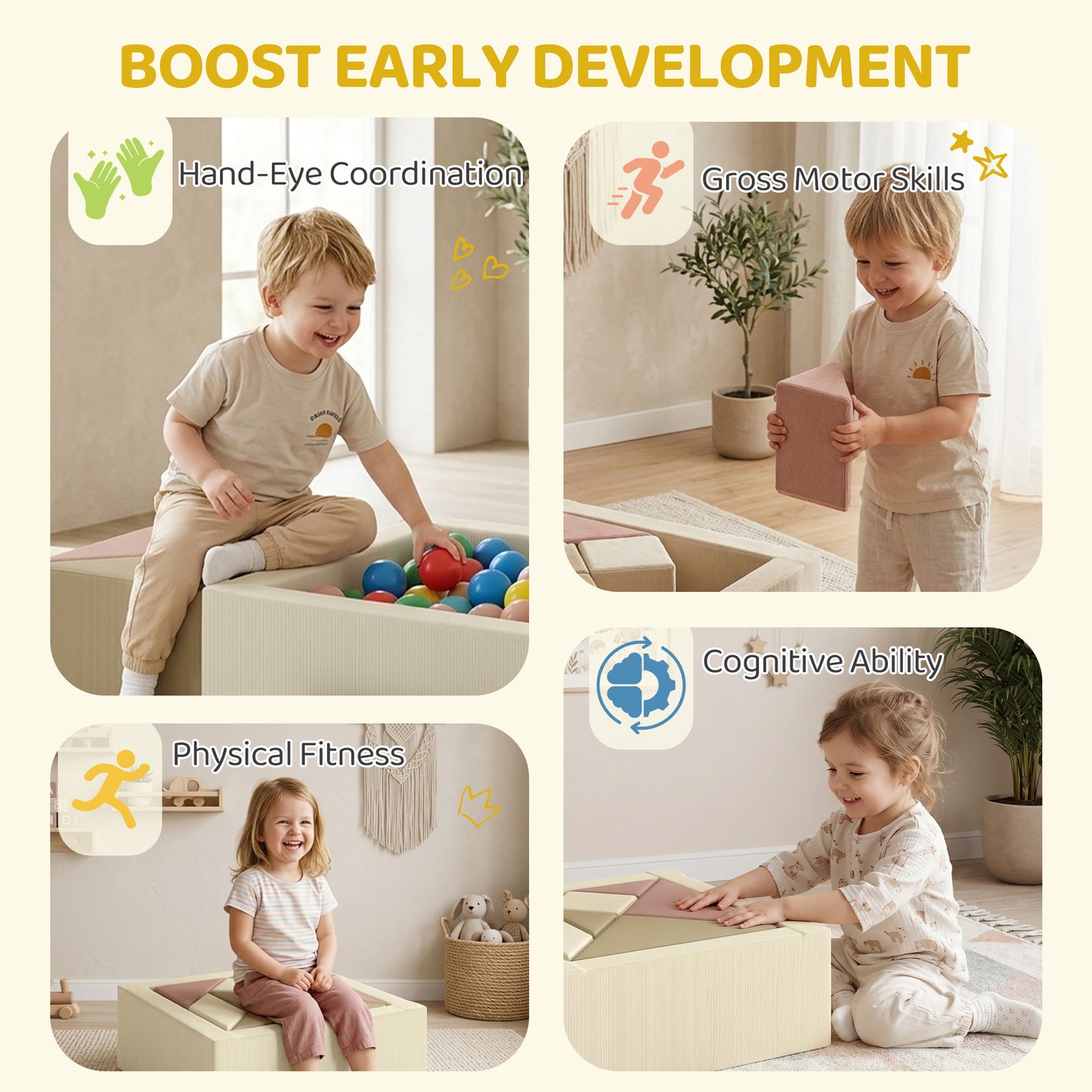 9 Pieces Soft Play Sets with Tangram Play, Removable Cover