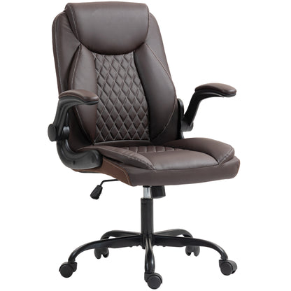 PU Leather Office Desk Chair with Thick Cushion, Brown