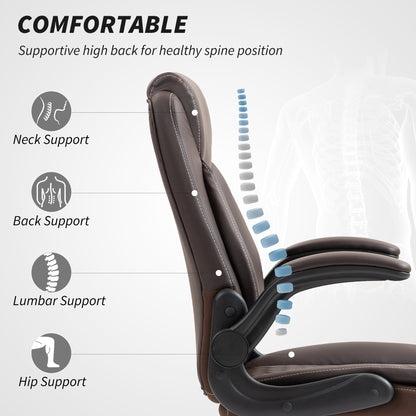 PU Leather Office Desk Chair with Thick Cushion, Brown