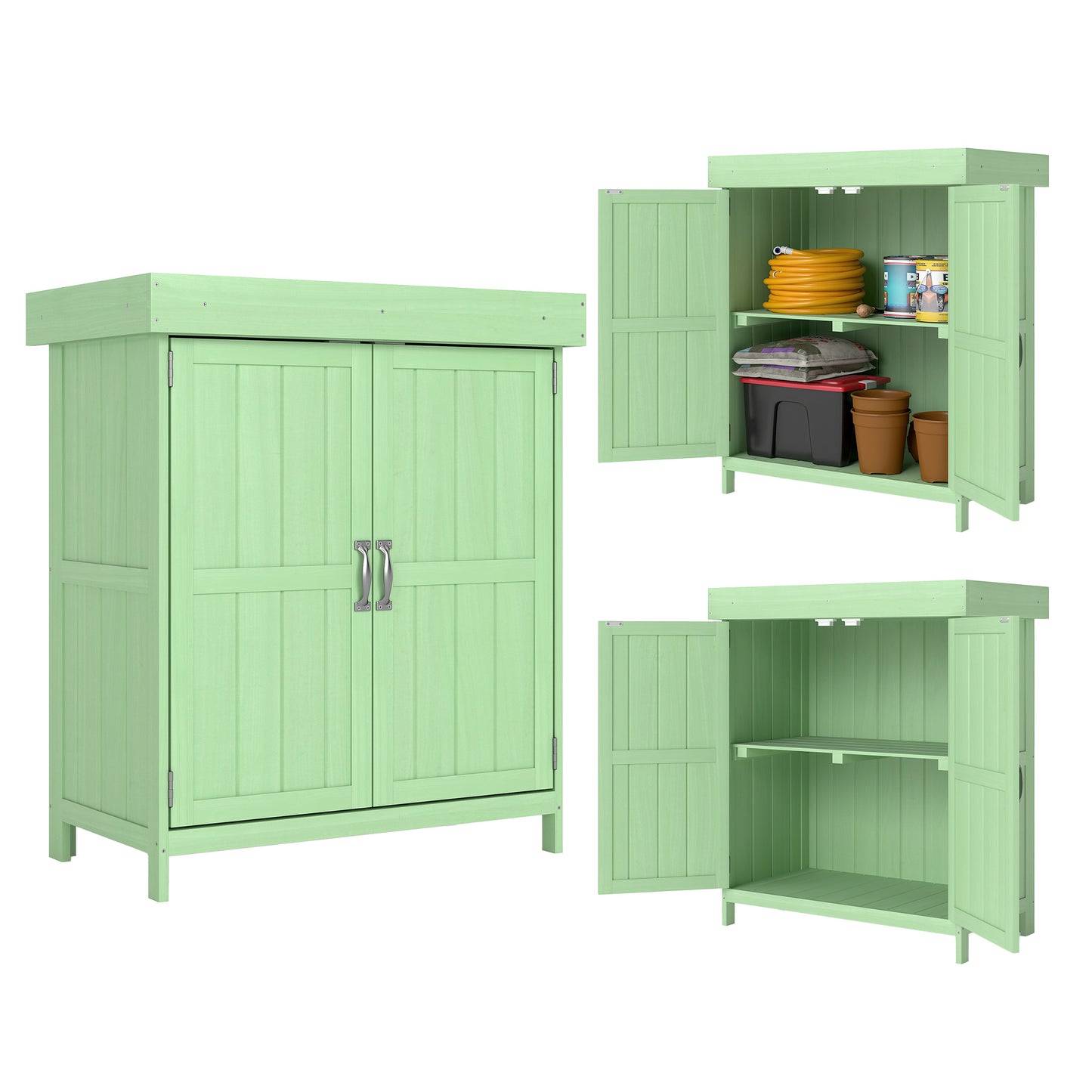 Wooden Garden Shed w/ Hinged Roof, 74x43x88cm, Light Green