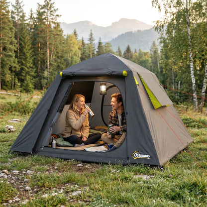 Camping Tent, 2 Man Dome Tent with 2 Doors and 2 Windows, 3000mm Waterproof, with Sewn-in Groundsheet, Carry Bag and Top Hook for Fishing Hiking Festival, Grey & Green
