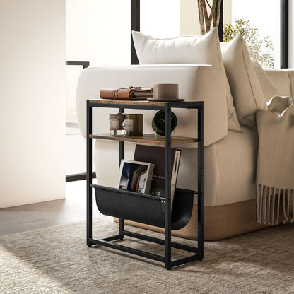 Narrow Side Table, End Table with 3-Tier Storage for Living Room