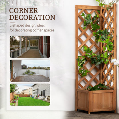 Wooden Planter with Corner Trellis, Raised Garden Bed, Brown