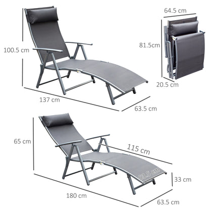 Sun Lounger Recliner w/ Pillow Foldable 7 Levels Textilene Grey