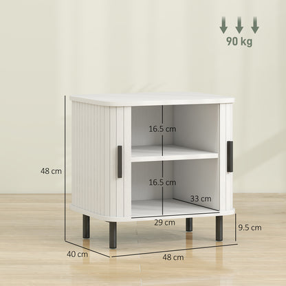 Bedside Table, Nordic Side Table with Roller Shutter Style Sliding Doors and Metal Legs for Bedroom, Living Room, White Wood Effect