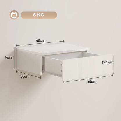Wall Mounted Bedside Table with High Gloss Finish and Storage Drawer