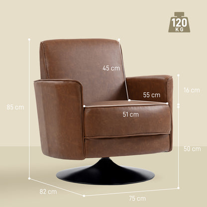 Upholstered PU Leather Armchair for Living Room, Brown