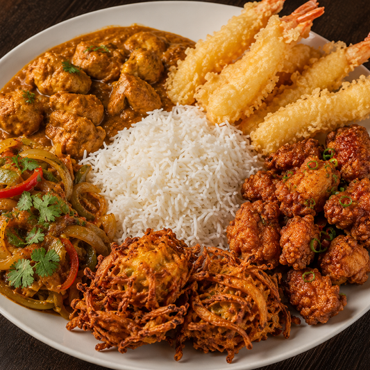 Asian-Inspired Lunch Platter - Just £14.99pp at Saffron Restaurant. Choose From Tempura Prawns, Chicken Tikka, Katsu Chicken Curry, Vegetable Dupiaza and more!