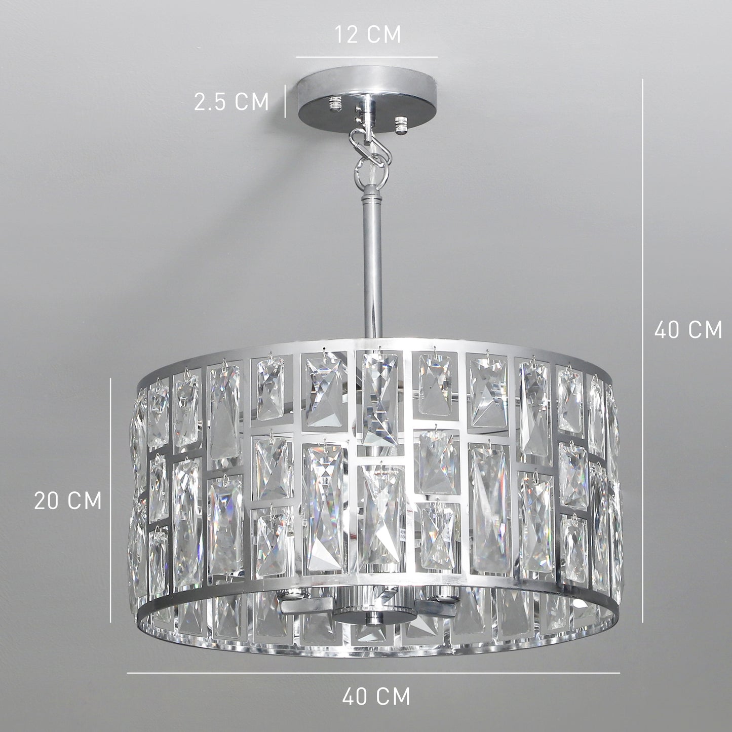 Flush Mount Ceiling Light, 3-Light Crystal Chandelier for Living Room