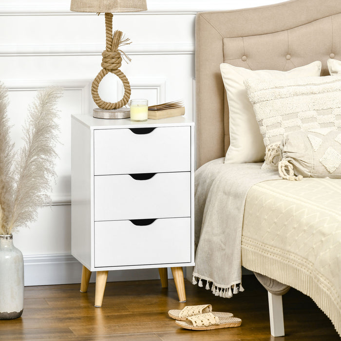 Bedroom Chest of Drawers, 3-Drawer Storage Unit with Wood Legs and Cut-out Handles, White