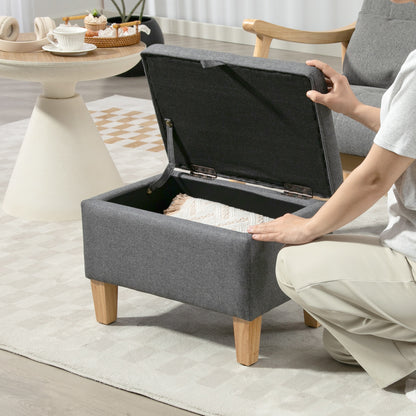 Linen Storage Ottoman Storage Box with Rubberwood Legs, Charcoal Grey