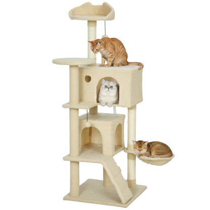 140cm Cat Tree Tower with Sisal Scratching Posts, Condos, Beige