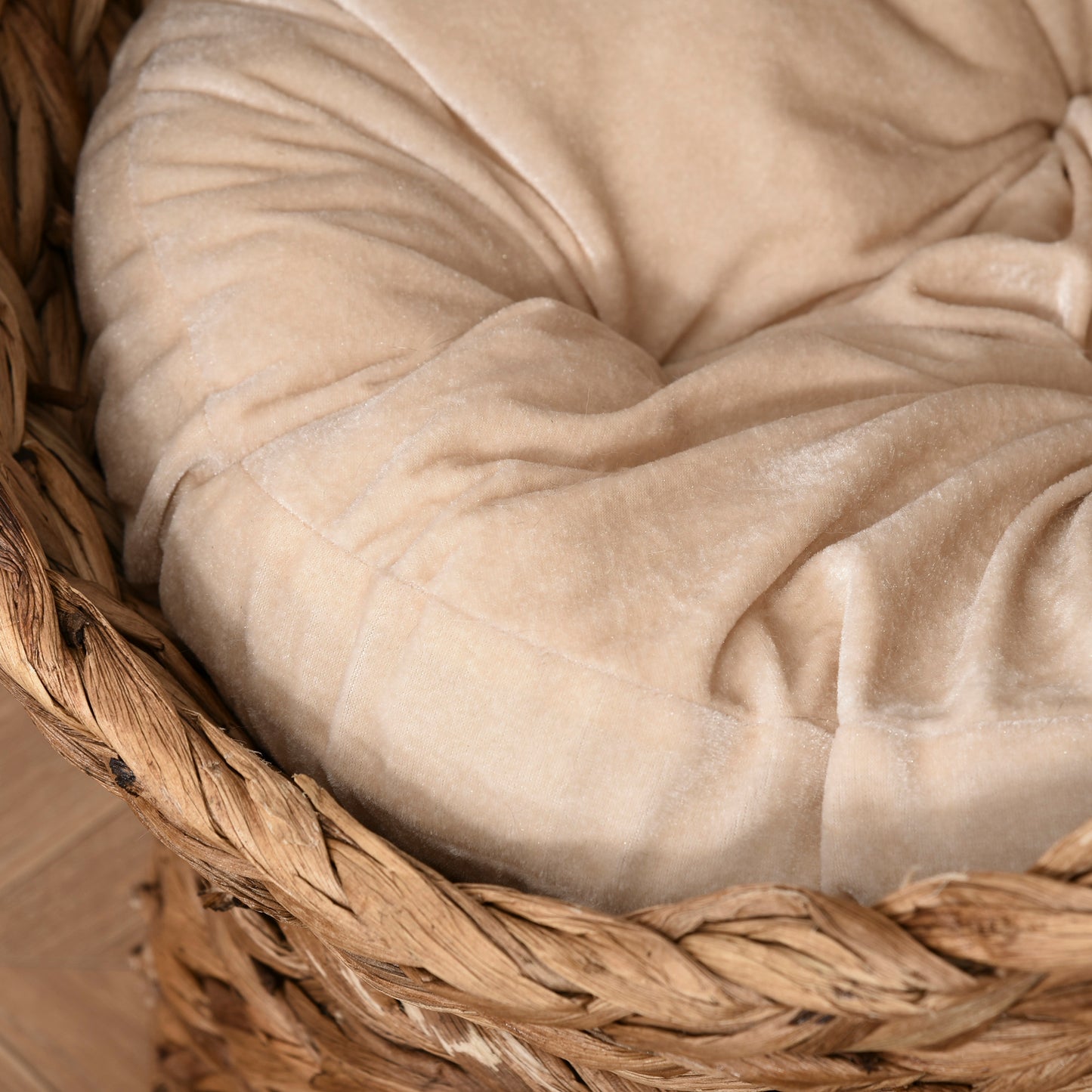 Wicker Cat House, Raised Cat Bed with Cylindrical Base, 50 x 42 x 60 cm