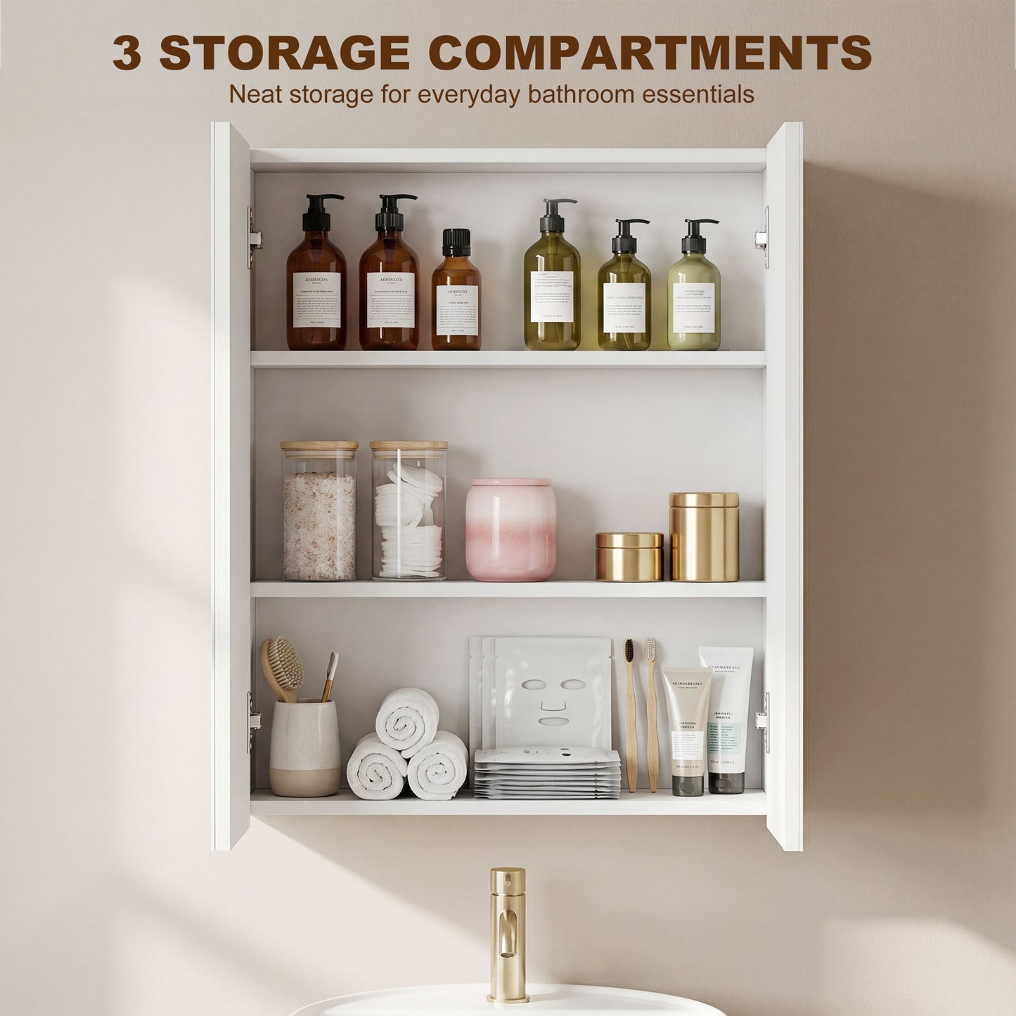 Wall Mounted Bathroom Mirror Storage Cabinet w/ Door Adjustable Shelf