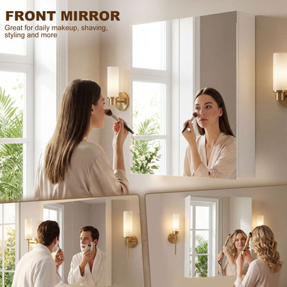 Wall Mounted Bathroom Mirror Storage Cabinet w/ Door Adjustable Shelf