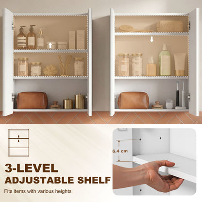 Wall Mounted Bathroom Mirror Storage Cabinet w/ Door Adjustable Shelf