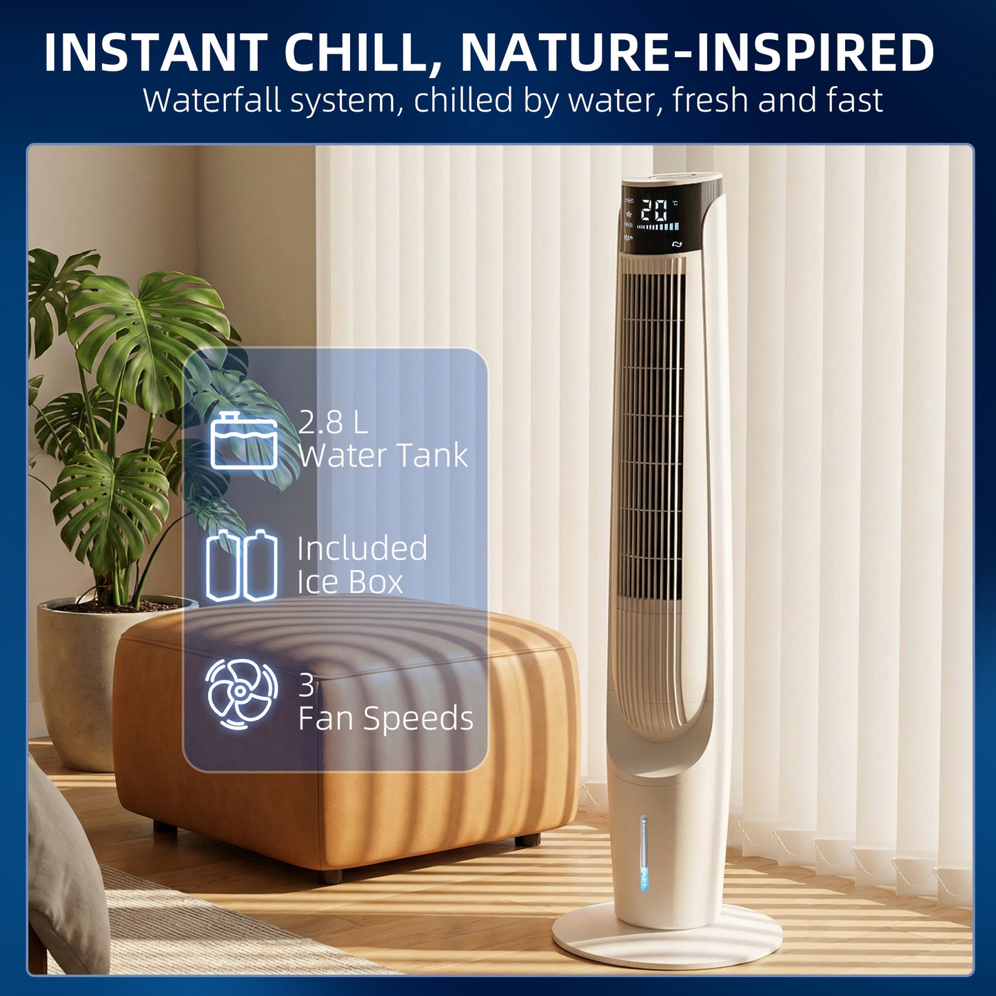 Air Cooler Ice Cooling Fan for Bedroom, Living Room, White