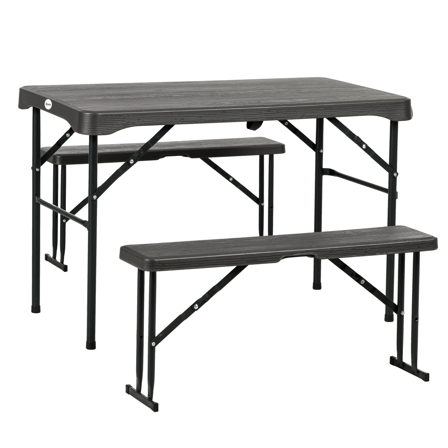 HDPE Picnic Table Set w/ Beer Table & 2 Benches for 6, Dark Grey