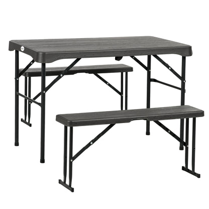 HDPE Picnic Table Set w/ Beer Table & 2 Benches for 6, Dark Grey