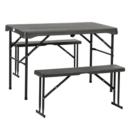 HDPE Picnic Table Set w/ Beer Table & 2 Benches for 6, Dark Grey