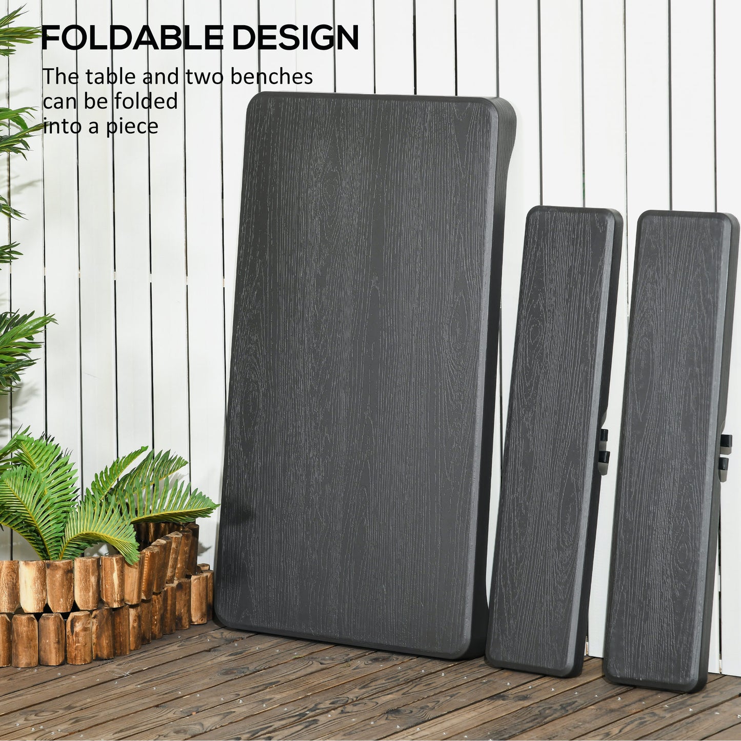 HDPE Picnic Table Set w/ Beer Table & 2 Benches for 6, Dark Grey