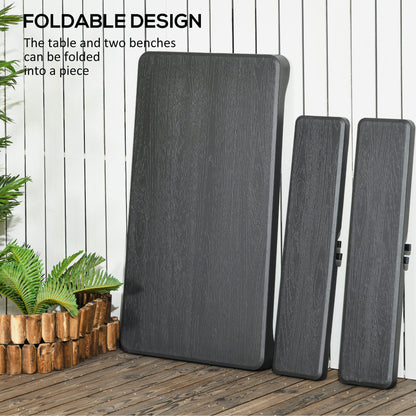 HDPE Picnic Table Set w/ Beer Table & 2 Benches for 6, Dark Grey