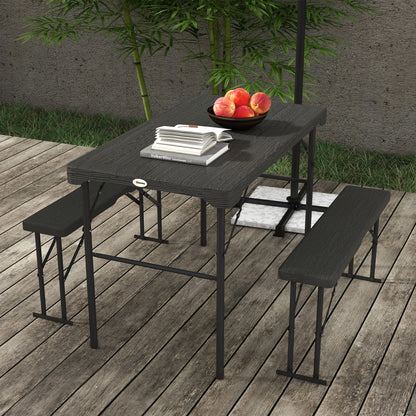 HDPE Picnic Table Set w/ Beer Table & 2 Benches for 6, Dark Grey