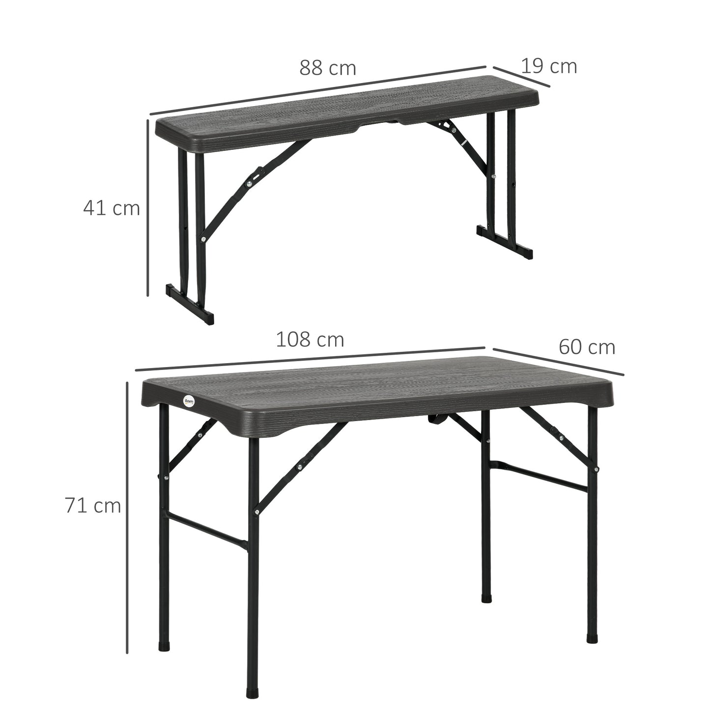 HDPE Picnic Table Set w/ Beer Table & 2 Benches for 6, Dark Grey