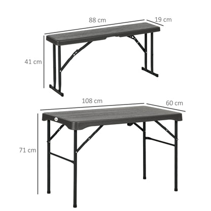 HDPE Picnic Table Set w/ Beer Table & 2 Benches for 6, Dark Grey