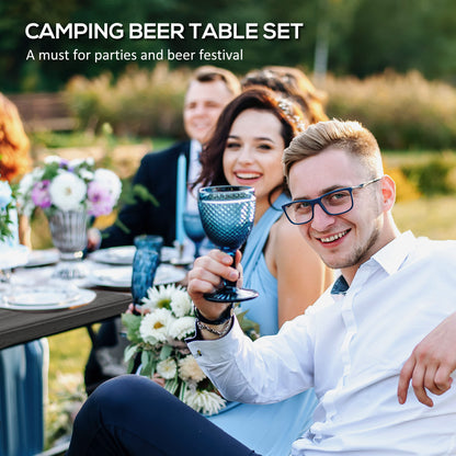 HDPE Picnic Table Set w/ Beer Table & 2 Benches for 6, Dark Grey