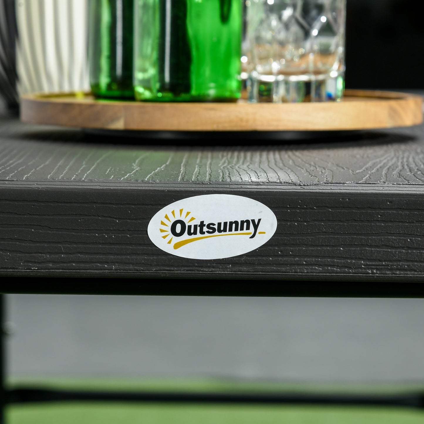 HDPE Picnic Table Set w/ Beer Table & 2 Benches for 6, Dark Grey