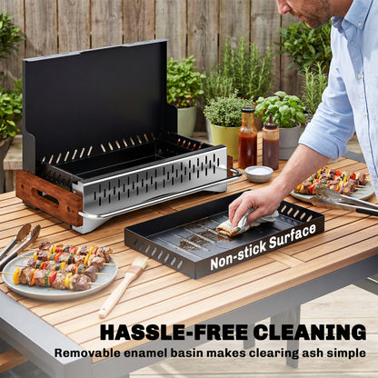 Charcoal BBQ Grill Folding Barbecue Grill for Camping Black