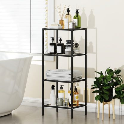 4-Tier Shelving Unit Modern Glass Shelf Bookshelf for Home Black